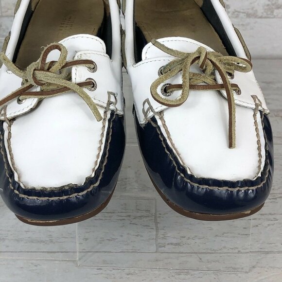 Sperry Topsider Boat Shoes 9754821 Patent Leather White Blue Womens Size 8 M GUC - Picture 5 of 12